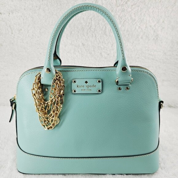 KATE SPADE Wellesley Rachelle Turquoise Texturedt Leather Domed Satchel Handbag - Picture 1 of 16